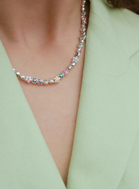 女彩色滴油花朵冰激凌项链小清新