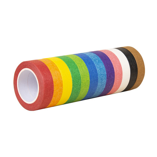 友日久彩色美纹纸胶带儿童早教手工diy贴纸无痕分色地标线红橙黄绿蓝色标识不残胶美术生专用七色彩虹纸胶带 - 图3