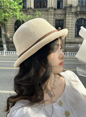 春夏透气棉针织薄款渔夫帽小清新盆帽文艺遮阳帽百搭防晒太阳帽