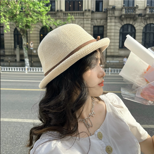 春夏透气棉针织薄款渔夫帽小清新盆帽文艺遮阳帽百搭防晒太阳帽 - 图1