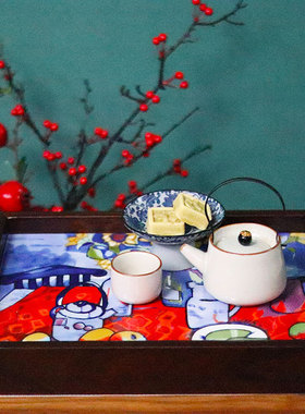 老榆木榫卯结构大茶盘茶具收纳