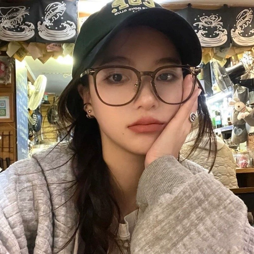 冷茶色眼镜女近视可配度数防蓝光素颜大框平光镜小红书同款眼睛潮