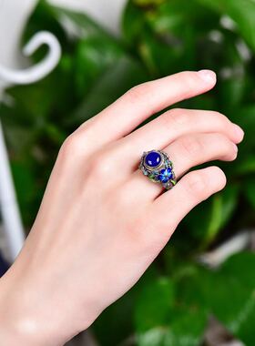 珠宝烧蓝手工制作纯银戒指