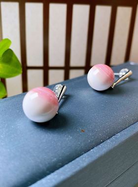 女皇贝925银粉色耳坠珠宝