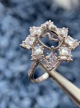 S925银戒指空托时尚精致华丽大气