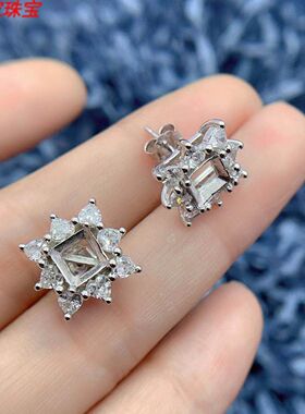 银托工厂S925银耳钉空托方形6mm