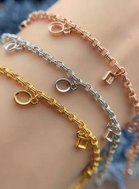 S925银手链空托个性时尚精致百搭