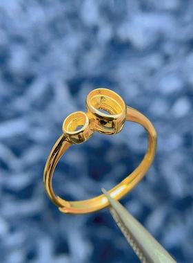 纯银双石位款戒指空托圆3椭圆4*6