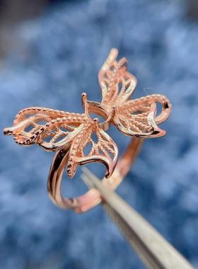 s925银戒指空托工厂立体蝴蝶3*5