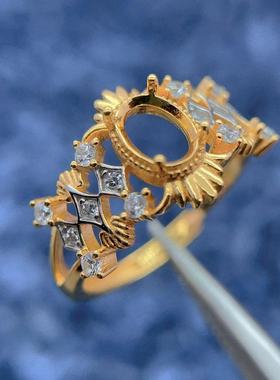 S925银戒指空托5*7mm开口戒指