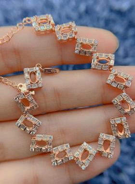 S925纯银手连空托3*5mm群镶精工