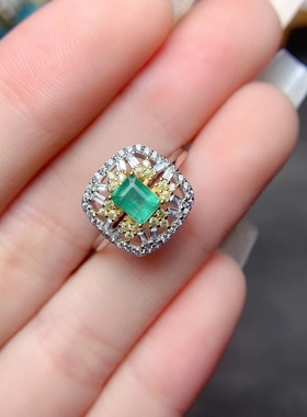 S925银戒指空托天然祖母绿女戒