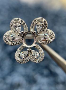 S925银戒指空托精致钻石闪亮清新