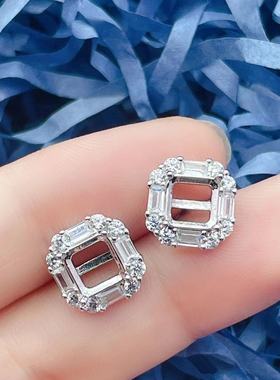 s925耳钉空托正方形天然橄榄石