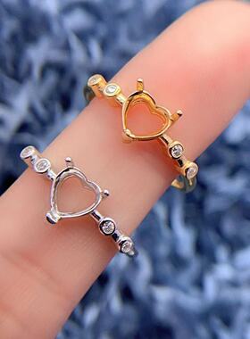 银托工厂多尺寸心形戒托S925银