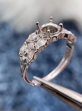 S925银戒指空托复古宫廷气质百搭