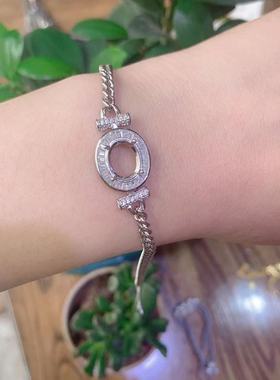 S925纯银简约东大门手链空托8*10mm可DIY 彩宝黑欧泊男女情侣手链