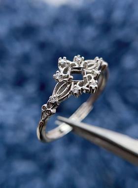 S925银托工厂戒指空托方形3*3mm