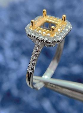 S925银戒指空托6*6经典围钻底托