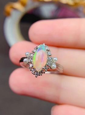 纯银豪华风马眼形海蓝宝戒指空托