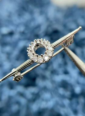 S925纯银胸针空托5*7mm透辉石