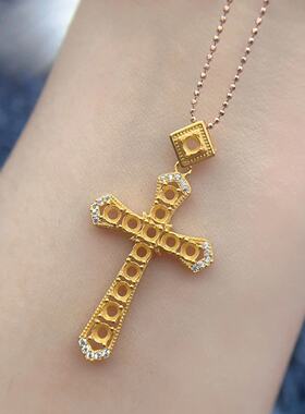 群镶设计款十字架吊坠空托S925银