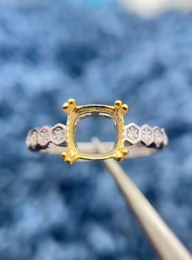 S925纯银肥方形戒指空托7*7mm