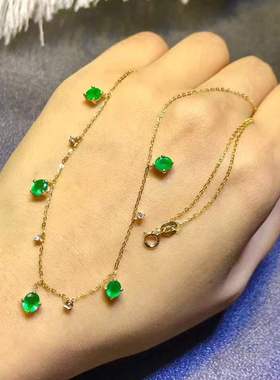 天然祖母绿项链锁骨链气质欧美风