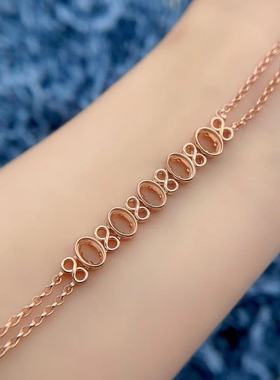 简约S925银手链空托4*6mm包镶