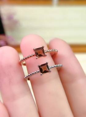 s925纯银戒指空托方形4*4mm简约气质极简风可镶嵌彩宝祖母绿银托