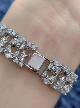 精工豪镶手镯空托S925银4*5mm