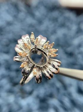 S925银戒指空托时尚精致轻奢花朵