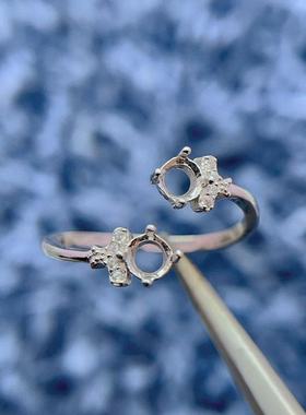 S925纯银戒指空托双石款DIY戒托