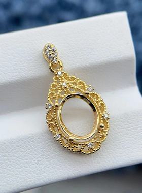 S925纯银吊坠空托8*10mm精致镂空