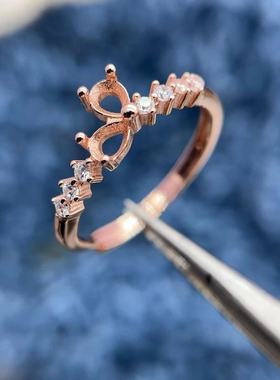 S925银托工厂戒指空托3*4mm双石