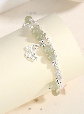 蒂奇亚实拍碎银子蝴蝶双层手链女