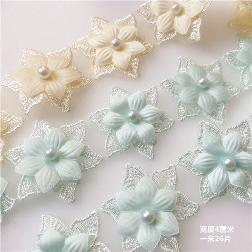 包邮欧根纱花边立体花朵DIY手工服装辅料贴花蕾丝花边衣帽布艺 - 图1