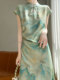 Tencel ຝ້າຍຈີນແບບໃຫມ່ປັບປຸງຍາວ cheongsam 2025 summer ໃຫມ່ຂອງແມ່ຍິງແຫ່ງຊາດ retro slim dress