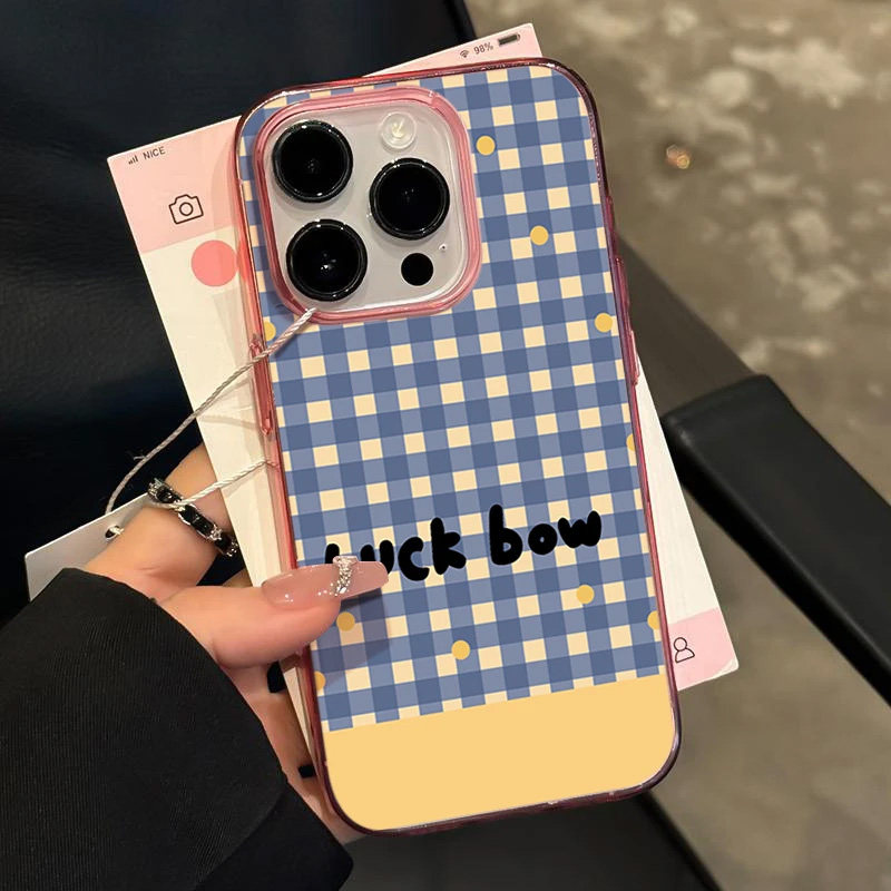 拼接蓝格子适用苹果15promax手机壳iphone14pro新款16promax个性创意13小众12保护套防摔11硅胶xr软壳xsmax女