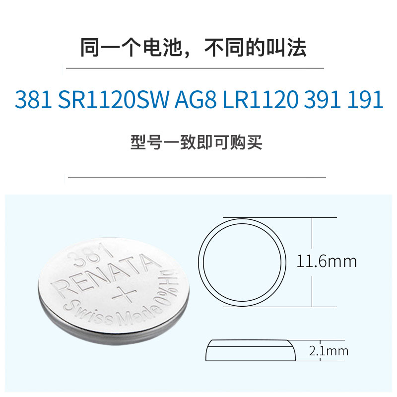 Renata瑞士381 SR1120SW纽扣电池手表专用Battery cell氧化银Silver oxide石英电子lr1120h通用小颗粒 - 图2