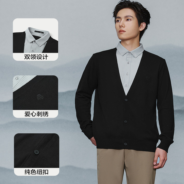 海澜之家中年男士爸爸假两件双领针织衫25冬季新款保暖柔软毛衣男,淘宝优惠券,粉丝福利购,淘宝优惠卷