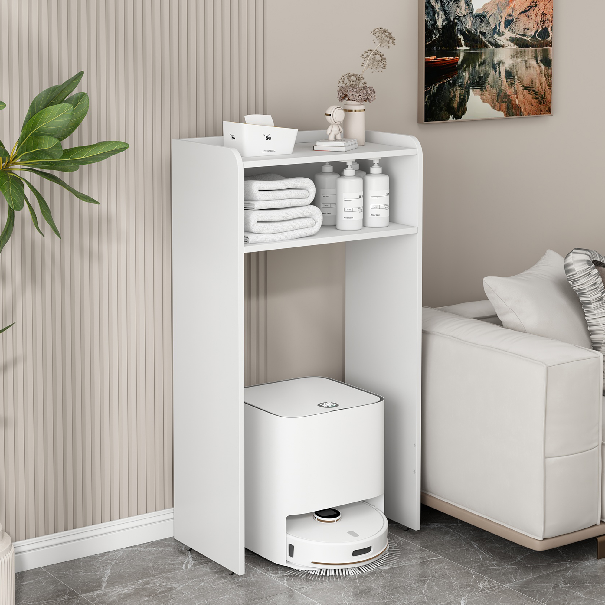 实木扫地机置物柜云鲸通用型石头扫地机架子追觅基站柜鱼缸架边几 - 图2