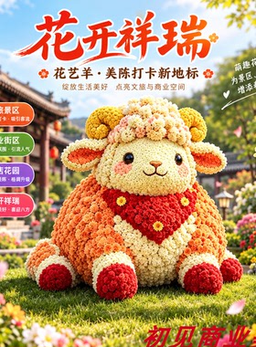 大型春节喜庆羊年绿雕景观摆件