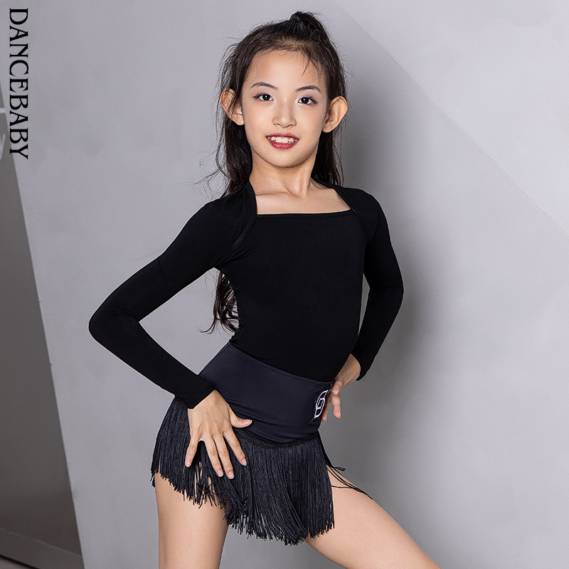 dancebaby拉丁舞练功服女儿童夏季跳舞蹈上衣长袖专业上衣DAS224