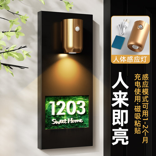 门牌号高颜值感应灯入户门牌号码牌家用自粘不锈钢门牌定制高端大气现代简约风房间数字房号挂牌墙贴订制定做 - 图2