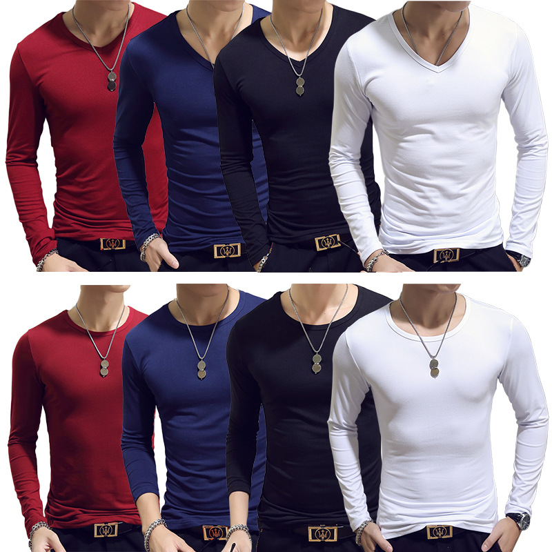 2019 Spring Autumn Period Long Sleeve Men's Solid T Shirt - 图0