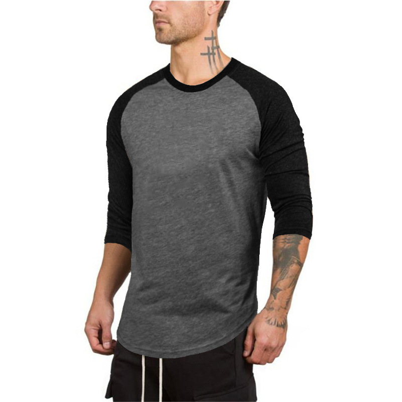 Men's Slim Fit 3/4 Sleeve T-shirt Round Neck Sports Fitness - 图1