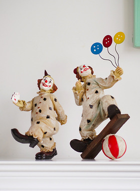 欧式复古马戏团小丑手办可爱公仔树脂摆件创意家居样板房间装饰品