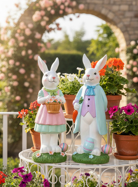 跨境新品复活节兔子摆件花园庭院树脂工艺品创意家居玄关装饰摆件