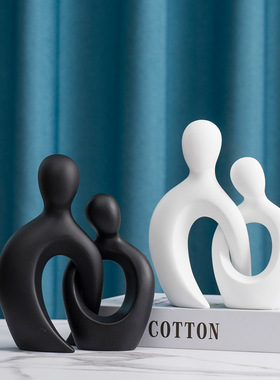 跨境情侣桌面摆件抽象人物拥抱雕塑家居客厅卧室玄关树脂工艺品